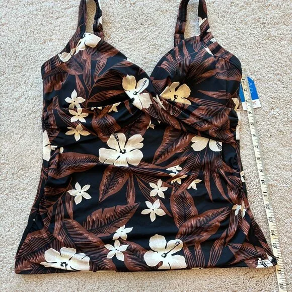 NWT Lands' End Plus Standard Vneck Wrap Underwire Floral Palm Tankini Swim Top - Picture 11 of 13